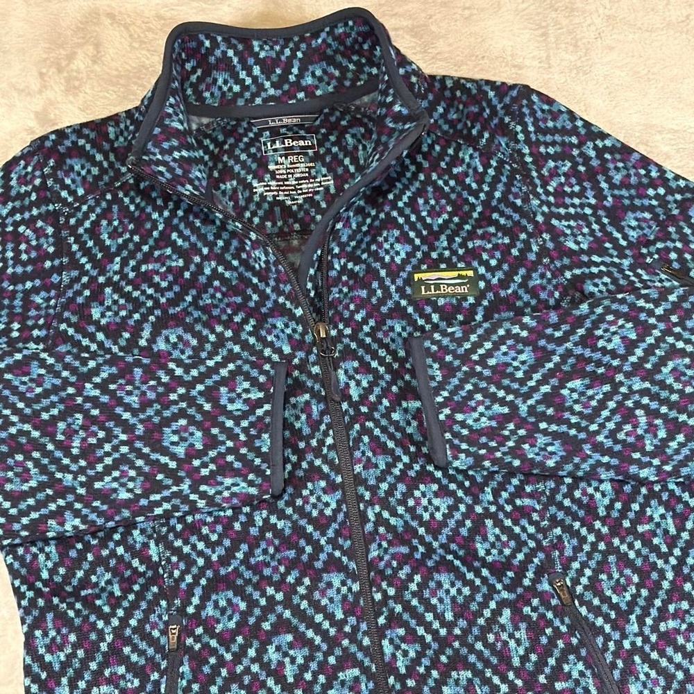 Crazy L.L.Bean Geometric Print Fleece Jacket | Blue & Purple | Medium